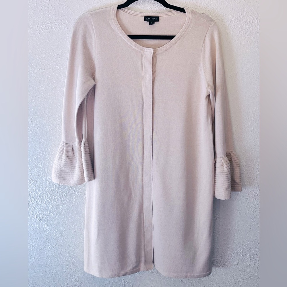 Carlisle Beige Cotton Silk Blend Snap Closure Long Cardigan Small